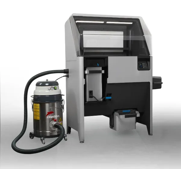 Stacja odzysku proszku Formlabs Fuse Sift z odkurzaczem przemysłowym