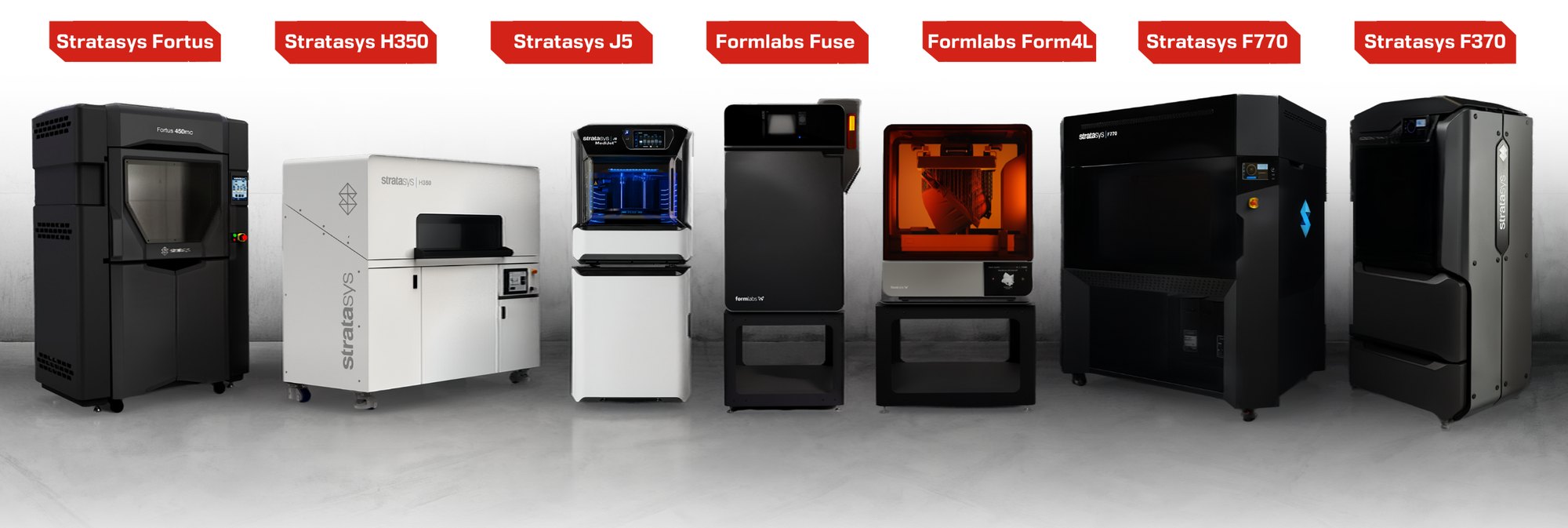 Park maszynowy CADXPERT: Stratasys Fortus, H350, J5, F770, F370 oraz Formlabs Fuse i Form 4L